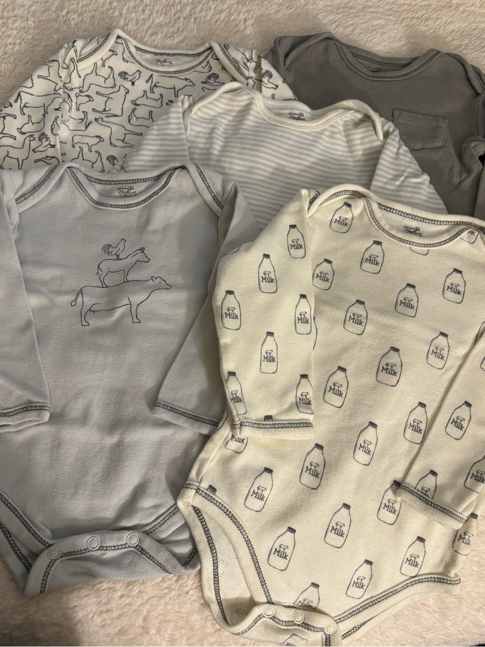 Neutral Baby Onesie Bundle with Milk Bottle & Animal Prints